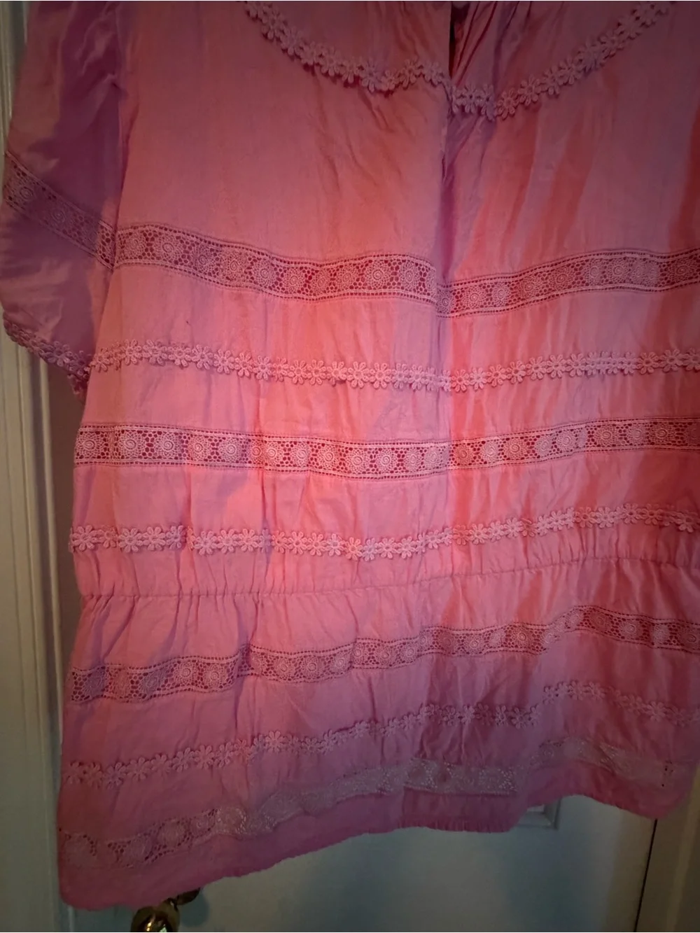 J. Crew Pink Lace-Trim Puff Sleeve Blouse